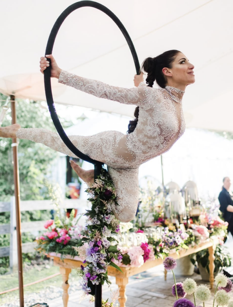 Good Karma entertainment performing aerial acrobatics at a wedding